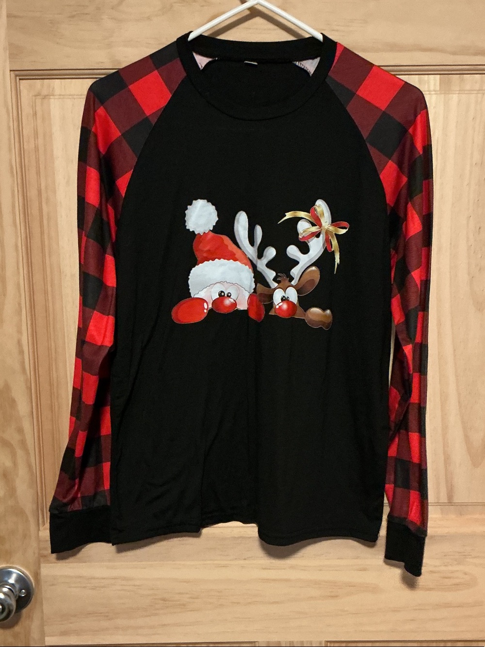 Kids Black & Red Holiday Santa & Reindeer Long-Sleeve Top